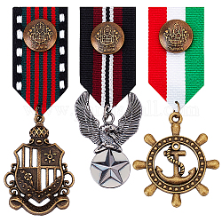 Ahandmaker 3 pièces costume insigne militaire médaille, 3 broche de médaille en alliage de style, Broche de médailles de combat de héros militaire, badge militaire de la marine, broche patriote à rayures pour femmes et hommes, veste, costume uniforme