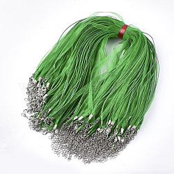 Gewachste Schnur- und Organza-Band-Halskette, mit Eisenklammern Karabiner, Platin Farbe, lime green, 17.6 Zoll ~ 17.8 Zoll (45~455 cm), 7 mm