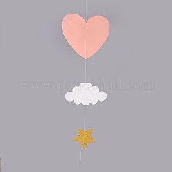 Fenêtre maternelle suspendus 3d papier coeur nuages ornements, pour le mariage baby shower décorations de fête d'anniversaire, rose, 47.5x7.8~18 cm