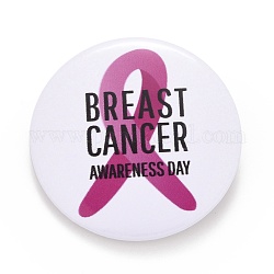 Spilla di latta del mese di consapevolezza del cancro al seno, distintivo tondo piatto rosa per abbigliamento borse giacche, platino, modello di cravatta, 44x7mm