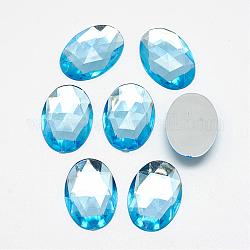 Acrílico Diamante de imitación plana espalda cabujones, facetados, plateado inferior, oval, azul dodger, 18x13x4.5mm