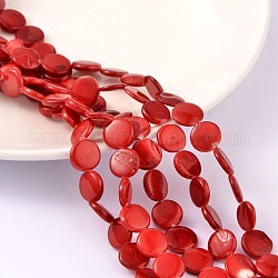 Shell perle naturali fili, verniciatura a spruzzo, rotondo e piatto, rosso, circa12.5 mm di diametro, 3 mm di spessore, Foro: 1 mm, circa 32pcs/filo