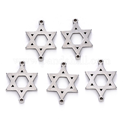 Enlaces de 201 acero inoxidable, para judío, estrella de david, color acero inoxidable, 18.5x13x1.5mm, agujero: 1.2 mm
