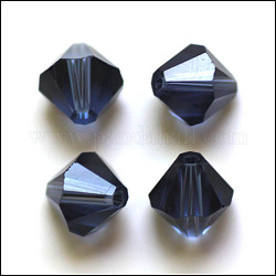 Imitation österreichischen Kristallperlen, Klasse aaa, facettiert, Doppelkegel, marineblau, 10x9~10 mm, Bohrung: 0.9~1.6 mm
