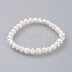 Bracelets élastiques en perles naturelles, blanc, 2-1/8 pouce (5.3 cm)