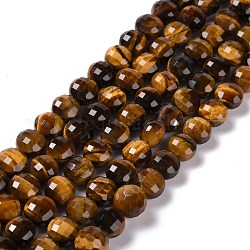 Natural Tiger Eye Beads Strands, Faceted, Flat Round, 8~8.5x5.5~6mm, Hole: 1.2mm, about 48pcs/strand, 15.35''(39cm)