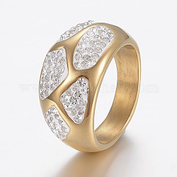 Placcatura ionica (ip) 304 anelli per le dita in acciaio inossidabile, Anelli a banda larga, con strass argilla polimerica, oro, formato 8, 18mm