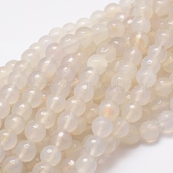Tinti agata naturale perle tonde sfaccettato fili, bianco crema, 8mm, Foro: 1 mm, circa 48pcs/filo, 15.3 pollice