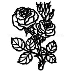 CREATCABIN Metal Wall Art Decor Rose Flower Black Wall Signs Iron Hanging Metal Ornament Sculpture for Balcony Garden Home Living Room Decoration Outdoor Indoor Kitchen Office Gifts 12x7.8Inch