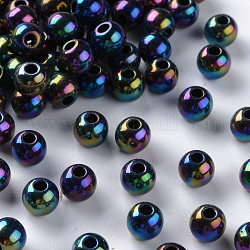Perles acryliques opaques, de couleur plaquée ab , ronde, noir, 6x5mm, Trou: 1.8mm, environ 4400 pcs/500 g