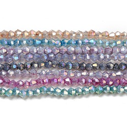 Cuisson des brins de perles de verre transparentes peintes, imitation opalite, couleur ab , facette, Toupie, couleur mixte, 3x2.5mm, Trou: 0.8mm, Environ 168~172 pcs/chapelet, 16.30~17.01 pouce (41.4~43.2 cm)
