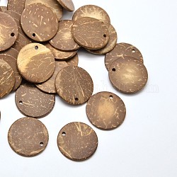Les accessoires de bijoux en bois pendentifs de noix de coco plats ronds, chameau, 20~22x2~3mm, Trou: 2mm
