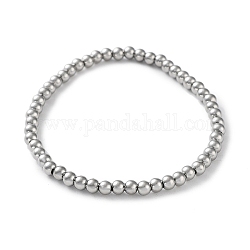 316 bracelets extensibles en perles rondes en acier inoxydable chirurgical, couleur inoxydable, diamètre intérieur: 2-1/8 pouce (5.3 cm), large: 4 mm