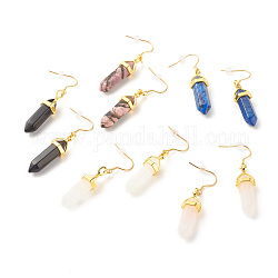 Aretes colgantes de bala de doble punta de piedras preciosas naturales, joyas de piedras preciosas para mujeres, dorado, 58mm, pin: 0.7 mm