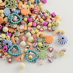 Craft Style Colorful Acrylic Beads/Pendants, Mixed Color, 7~20x8~17x3~5mm, Hole: 1~2mm