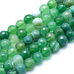 Natural Agate Beads, Dyed, Faceted Round, Medium Spring Green, 10mm, Hole: 1.3mm, about 37pcs/strand, 14.5 inch(37cm)