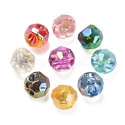 UV Plating Rainbow Iridescent Acrylic European Beads, Faceted, Large Hole Beads, Round, Mixed Color, 15.5x15.5mm, Hole: 4mm