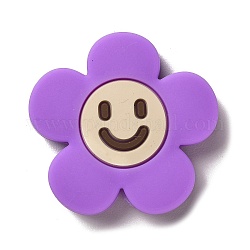Силиконовые бусины, цветок с улыбающимся лицом, силиконовые бусины для прорезывания зубов, фиолетовые, 30x31x8.5 мм, отверстие : 3 мм