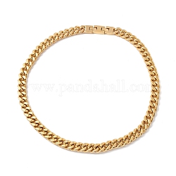 Chapado en iones (ip) 304 collar de cadenas de bordillo de acero inoxidable para mujer, dorado, link: 13x17x3.2 mm, 24.80 pulgada (63 cm)