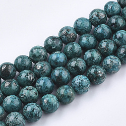 Собраны натуральные бронзитовые и синтетические бирюзовые бусы, окрашенные, круглые, темные голубые, 8~8.5 мм, отверстие : 1 мм, около 50~51 шт / нитка, 16.1 дюйм
