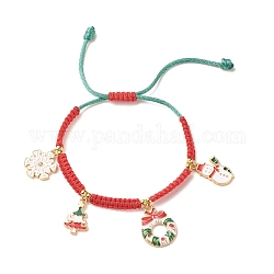 Guirlande de noël et bonhomme de neige et flocon de neige alliage charme bracelet de perles tressées pour les femmes, colorées, diamètre intérieur: 1-3/4~3-1/2 pouce (4.4~9 cm)