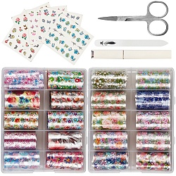 Nail Art Tool Sets, with Nail Art Transfer Stickers, Glass Polish Strip File and Stainless Steel Vibrissa Scissors, Mixed Color, 30x20cm