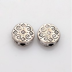 Tibetan Style Alloy Beads, Lead Free and Cadmium Free, Flat Round, Antique Silver, 7x7x3mm, Hole: 1.5mm