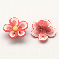 Handmade Polymer Clay 3D Flower Beads, Salmon, 20x8mm, Hole: 2mm