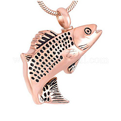 Collier pendentif cendres urne en acier inoxydable en forme de poisson, bijoux commémoratifs pour femmes, or rose, 19.69 pouce (50 cm)