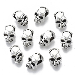 Tibetan Style Alloy European Beads, Cadmium Free & Lead Free, Large Hole Beads, SKUll, Antique Silver, 12x8x6mm, Hole: 4mm, about 860pcs/1000g