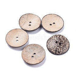 Botones de coco natural, botones grandes, 2 agujero, plano y redondo, burlywood, 62.5x6.5~7.5mm, agujero: 5.5 mm