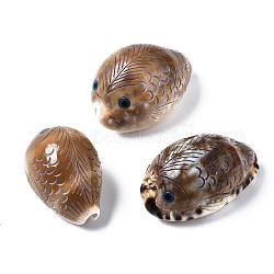 Printed Natural Cowrie Shell Beads, No Hole, Fish, Tan, 51~58x33~37x28~32mm