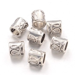 Tibetan Silver Beads, Lead Free and Cadmium Free, Column, Antique Silver, about 7mm long, 6.5mm wide, hole: 4.5mm
