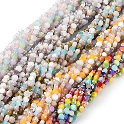 Perles en verre electroplate, facette, plat rond, couleur mixte, 4x2.5mm, Trou: 0.9mm, Environ 100~104 pcs/chapelet, 14.17''~14.96'' (36~38 cm)