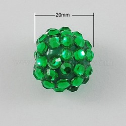 5 pcs rondes perles strass morceaux de résine bubblegum à billes, lime green, 20x18mm, trou: environ 2.5 mm