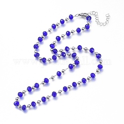 304 Perlenkette aus Edelstahl, mit Glasperlen und Karabinerverschlüsse, Blau, 18.90'' (48 cm)