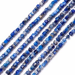 Chapelets de perles en lapis-lazuli naturel, facette, cube, 2x2x2mm, Trou: 0.5mm, Environ 210 pcs/chapelet, 15.87 pouce (40.3 cm)