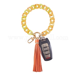 Portachiavi da polso a maglie di catena, portachiavi nappa bracciale acrilico, con accessori in lega, arancione, 28cm
