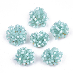 Cabochons en perles de verre, avec tamis de fer, or clair, turquoise pale, 18~21x12~14mm
