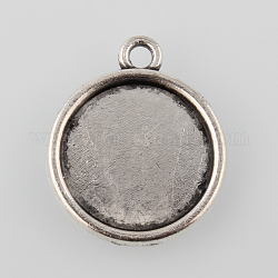 Tibetan Style Antique Silver Alloy Flat Round Pendant Cabochon Settings, Cadmium Free & Lead Free, Tray: 14mm, 20x17x2mm, Hole: 1.5mm