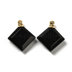 Natural Obsidian Perfume Bottle Pendants, Faceted Rhombus Charms with Golden Tone 304 Stainless Steel Findings, 31x27~27.5x8.5~10mm, Hole: 2mm