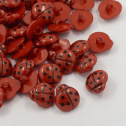 Boutons en acrylique, 1-trou, teinte, coccinelle, rouge, 14x13x3mm, Trou: 3mm