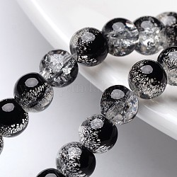 Chapelets de perles en verre craquelé, ronde, noir, 6mm, Trou: 1.3~1.6mm, Environ 133 pcs/chapelet, 31.4 pouce