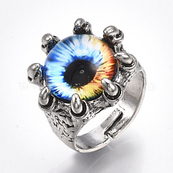 Регулируемые кольца из легкого стекла, широкая полоса кольца, драконий глаз, античное серебро, красочный, Размер 8, 18 мм