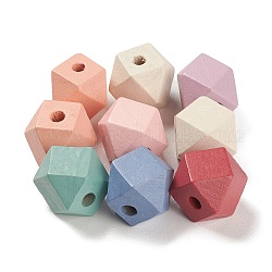 Spray Painted Natural Maple Wood Beads, Hexagon, Mixed Color, 15x18.5x14.5mm, Hole: 3.5mm