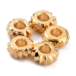 Brass Beads, Long-Lasting Plated, Corrugated Rondelle, Real 24K Gold Plated, 5x2mm, Hole: 1.8mm