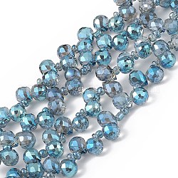 Transparentes perles de verre de galvanoplastie brins, facette, larme percée en haut, plein arc-en-plaqué, bleu acier, 8x6~6.5mm, Trou: 0.8mm, Environ 98~100 pcs/chapelet, 18.90~26.77 pouce (48~68 cm)