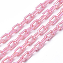 Акриловые непрозрачные кабельные цепи, AB цвет, овальные, розовый жемчуг, 13x8x2 мм, 19.68 дюйм (50 см) / нить