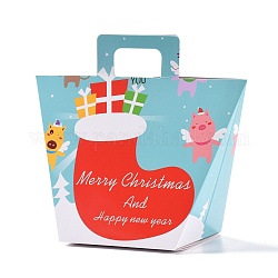 Рождественская тема прямоугольник складной креативный подарочный пакет из крафт-бумаги, с ручкой, свадебная сумка, рождественские носки, 15.5x8x17.5 см