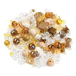Opaque & Transparent Acrylic Beads, Mixed Shapes, Camel, 8~24x8~32x5.5~15.5mm, Hole: 1.5~4mm, about 300pcs/500g